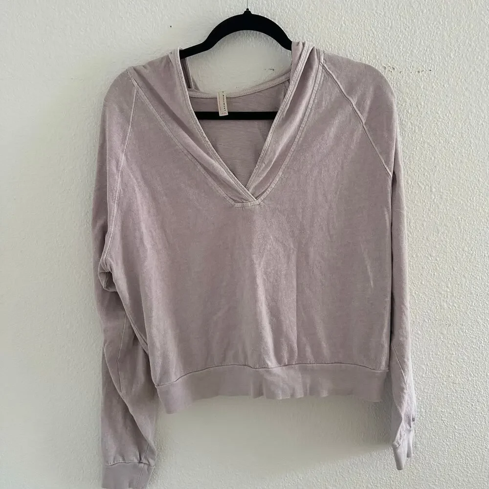 Free People V-Neck Cropped Pullover Hoodie Lilac Size Medium